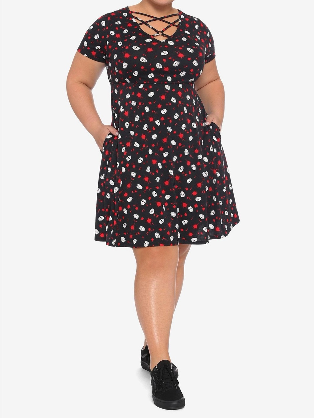 🪓 Horror Chic! Hot Topic Friday The 13th Jason Mask Strappy Skater Dress 🩸